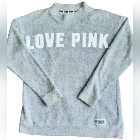 Victoria’s Secret Love PINK Terry Cloth Sweatshirt Light Gray Size Small Cozy - Picture 1 of 6